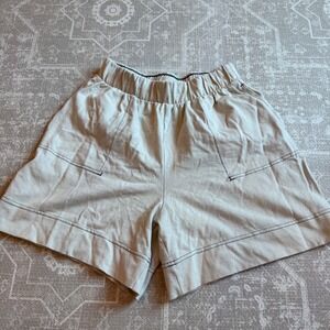 Free People Beach Shorts XS Beige Elastic Waist Contrast Stitch Casual‎